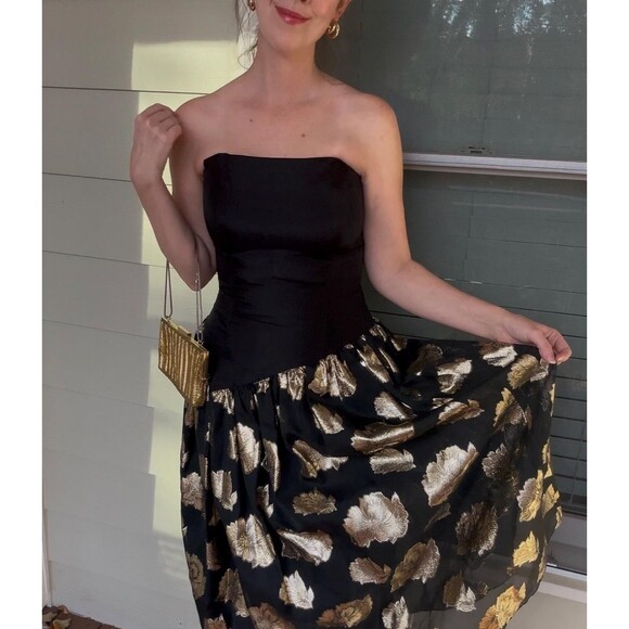 Vintage 1990s Gunne Sax Jessica McClintock Metallic Holiday Cocktail Dress - Picture 15 of 16